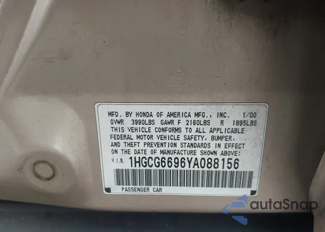 2000 Honda Accord 2.3 Se z USA, uszkodzony, nr VIN 1HGCG6696YA088156